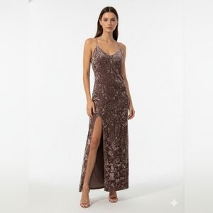 Makers Of Dreams Crushed Velvet V-Neck High Slit Maxi Dress